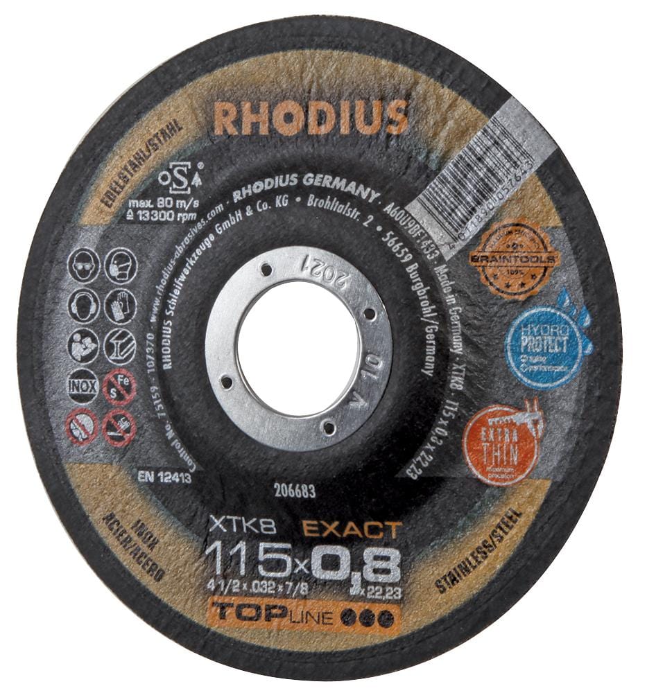 RHODIUS Grinding Disc XTK8 EXACT EXTRA THIN CUTTING DISC , 0.8MM, 115MM RHODIUS 3378802 XTK8 EXACT
